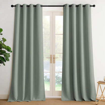 NICETOWN Room Darkening Curtains - Sage Green Drapery Panels, 52" W x 90" L for Ultimate Privacy