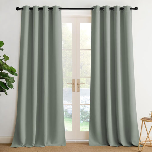 NICETOWN Room Darkening Curtains - Sage Green Drapery Panels, 52" W x 90" L for Ultimate Privacy