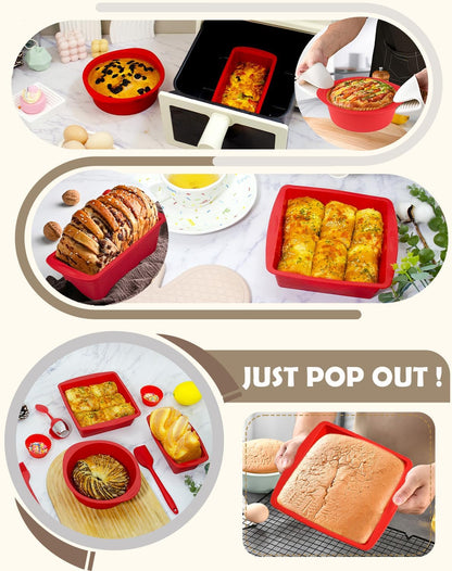 Silicone Baking Pans Set - Nonstick Bakeware with Loaf Pan & Square/Round Cake Pans | Oven & Dishwasher Safe