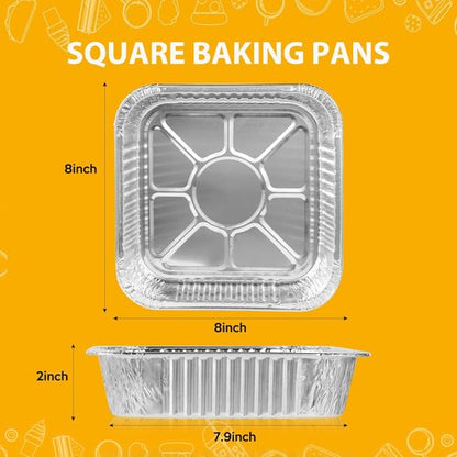 Heavy Duty Aluminum Foil Pans - 20 Pack 8"x8" Disposable Square Baking & Meal Prep Containers