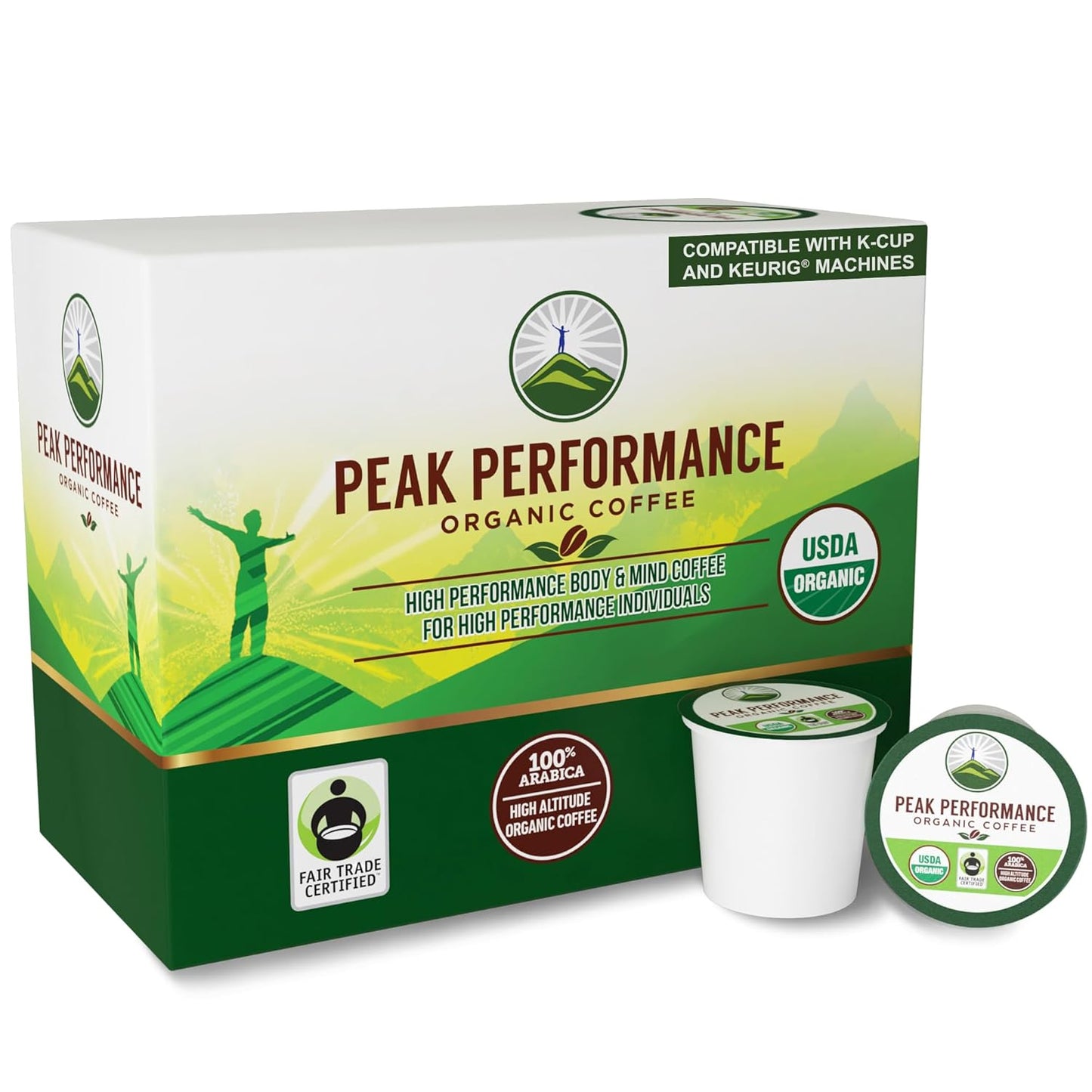 Peak Performance USDA Organic Coffee Pods - Medium Roast, Low Acid, 24 Count - Compatible with K-Cup & Keurig Machines