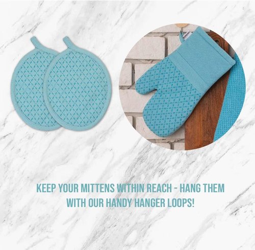 Lane Linen 16-Piece Kitchen Towel Set | Heat Resistant Oven Mitts & Pot Holders, Absorbent Dish Cloths - Aqua