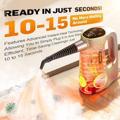 Handheld Steam Cleaner - 15s Heat-Up, 3-Level Adjustable Steam, 14 Accessories | Multi-Surface, Chemical-Free (Grey)