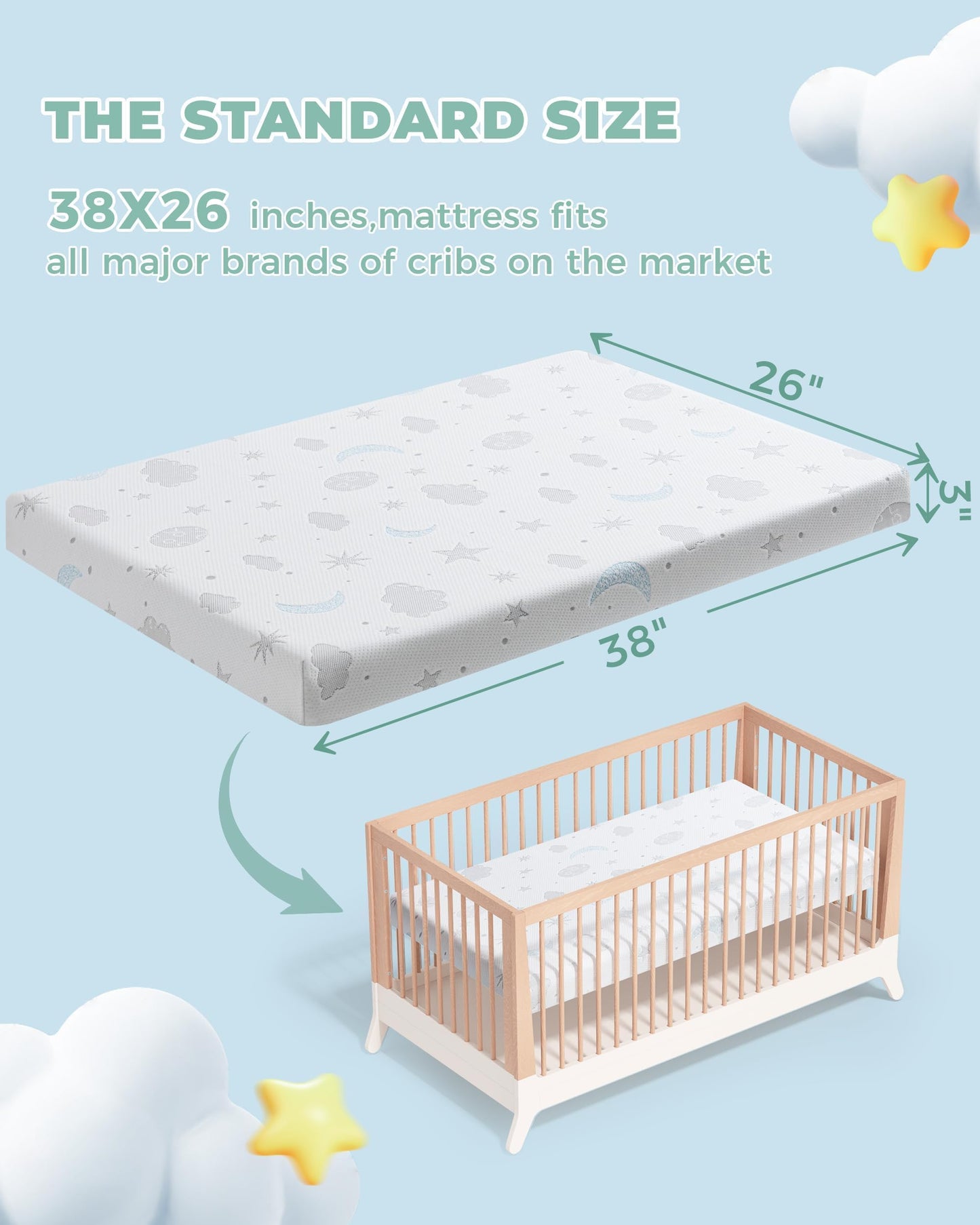 Pack and Play Mattress 38x26'' Breathable Soft Plush Memory Foam for Baby Toddler Travel Includes Removable Washable Cover Fits Play Pen Playard Pack n Play Mattress Topper Pad