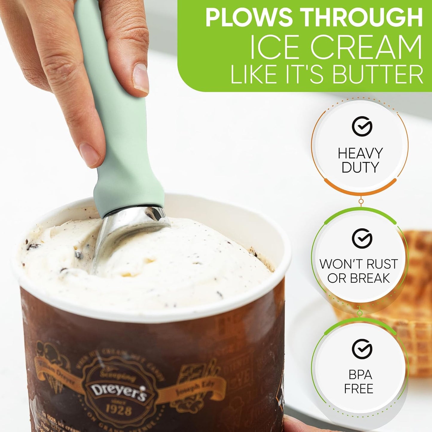 Spring Chef Ice Cream Scoop - Professional Heavy-Duty Scooper with Comfortable Handle | Perfect for Gelato, Sorbet, Cookie Dough