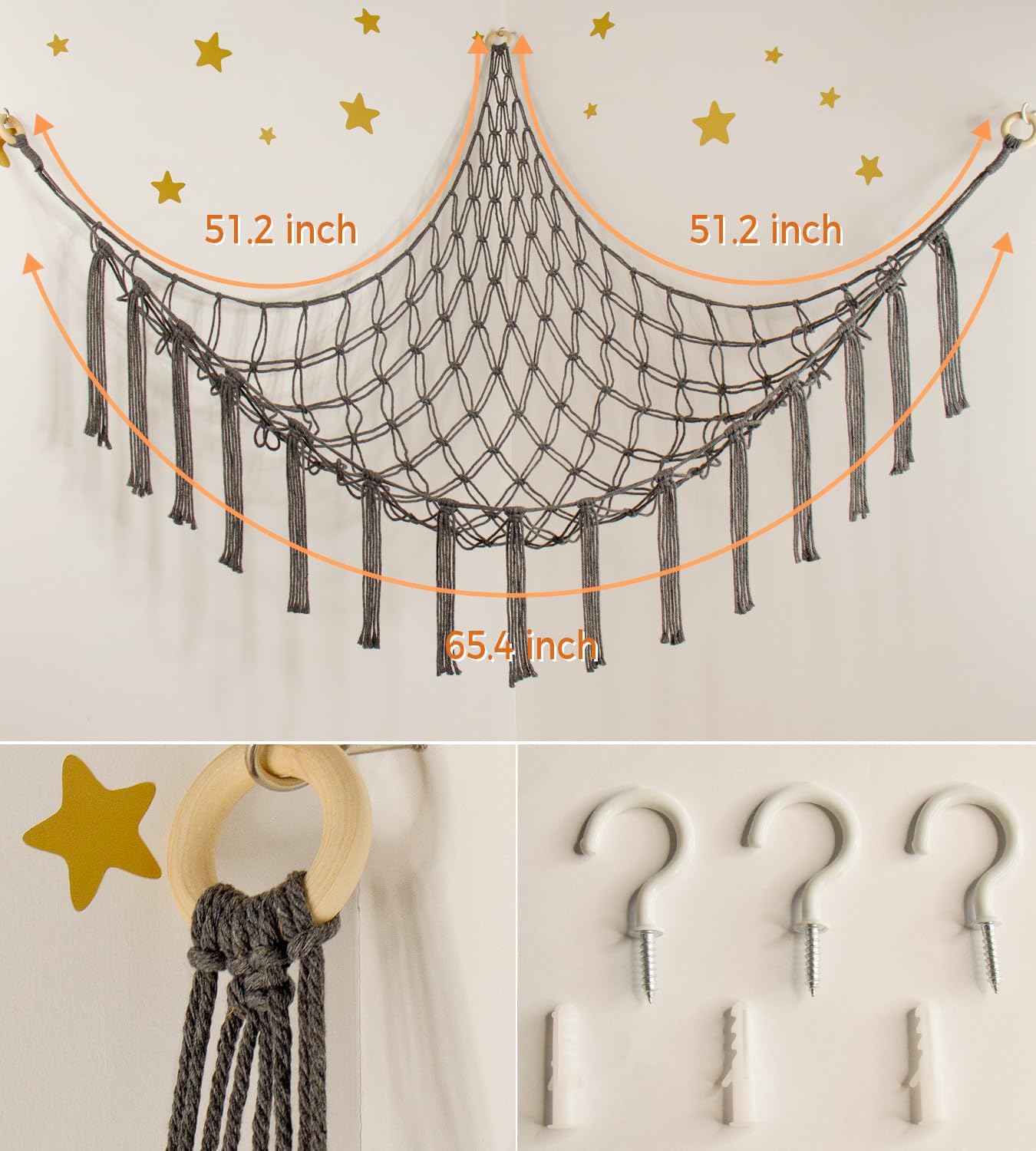 Mirolam Stuffed Animal Storage Hammock Net - Large Corner Organizer for Baby Nursery - Grey
