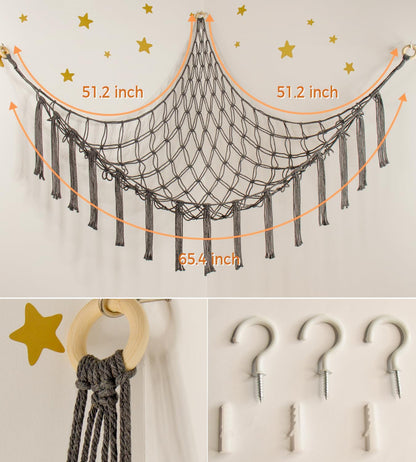 Mirolam Stuffed Animal Storage Hammock Net - Large Corner Organizer for Baby Nursery - Grey