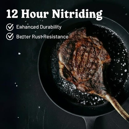 Flambo 12 Inch Cast Iron Skillet - Pre-Seasoned Non-Stick Frying Pan for Grilling, Baking & More