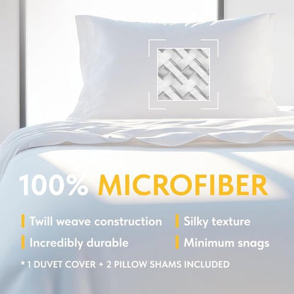 Classic White Queen Duvet Cover Set by [Brand Name] - Luxurious Microfiber with Zipper | Includes 2 Pillow Shams