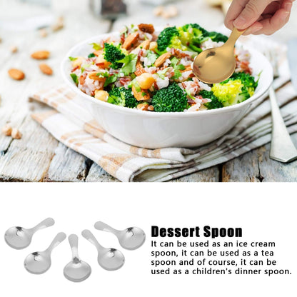 5PCS Ice Cream Scoop, Mini Silver Serve Spoon Stainless Steel Short Handle Spoon for Tea Coffee Dessert Sugar Condiment Kids Eating(Silver)