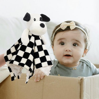 BEILIMU Baby Security Blanket for Boys Girls, High Contrast Super Soft 3D Checkerboard Gingham with Minky Dot Fabric Backing Snuggle Stuffed Animal Blankie Puppy Lovely Black 14 Inch