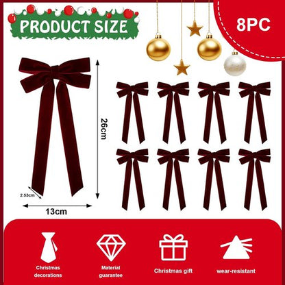 Burgundy Velvet Ribbon Bows by [Brand Name] - 8 Pcs 5in x 10in Christmas Tree Ornaments | Perfect for Wreaths & Gift Wrapping