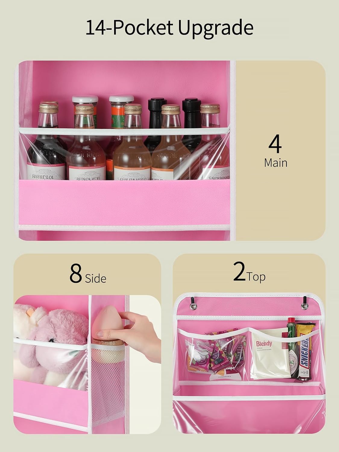 Yecaye 5-Tier Over The Door Organizer - Swing-Proof Hanging Storage with Clear PVC Windows | Bubblegum Pink
