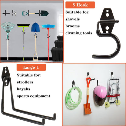 TocTen Heavy-Duty Garage Hooks - 14 Pack Solid Steel Wall Mount Storage Kit | Anti-Slip Coating, Black