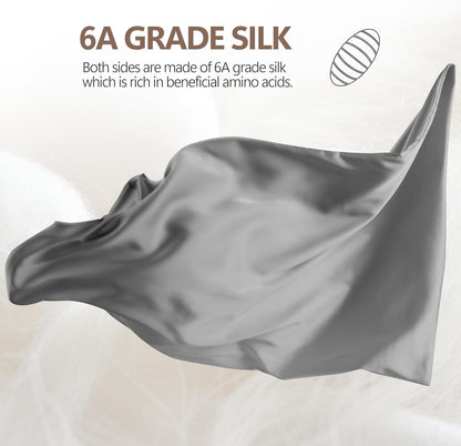 Skiennix 100% Mulberry Silk Pillowcases - Hypoallergenic & Anti-Aging, 2-Pack | Standard Size, Gray