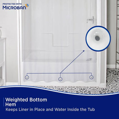 Kenney – Microban PEVA Shower Curtain Liner, Waterproof Medium-Weight Design with Rust-Resistant Metal Grommets & Weighted Magnetic Hem, 70" x 72", Clear
