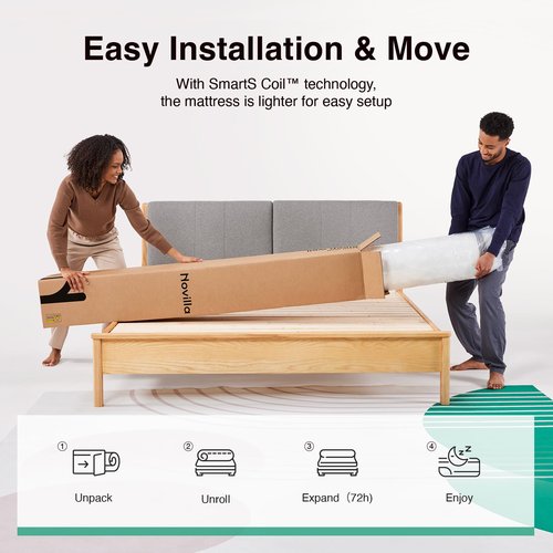 Novilla 12 Inch Queen Size Mattress in a Box, Hypoallergenic & Back Pain Relief, Hybrid Queen Mattresses with Smarts Coils, Fiberglass Free CertiPUR-US Certified Colchones No Box Spring Needed