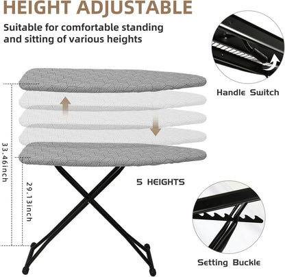 Regine Switzerland Adjustable Height Ironing Board - Compact Folding Design with Heat-Resistant Cover (Grey)