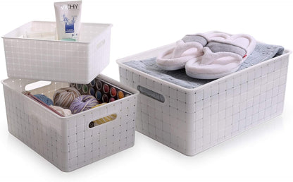 BINO Small White Plastic Baskets - 5 Pack Rectangular Organizers for Cabinets & Drawers