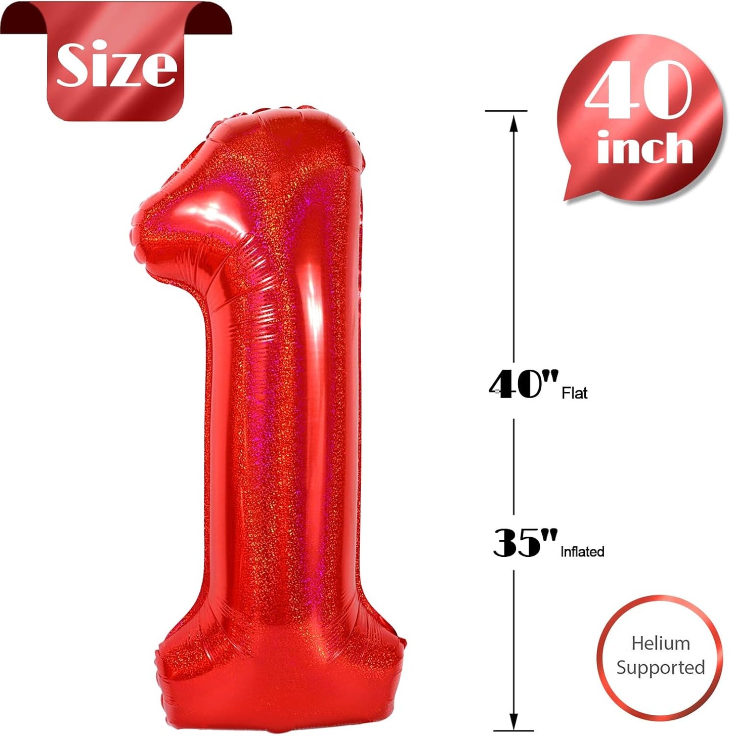 Regine Switzerland 40-Inch Red Number 1 Balloon - Perfect First Birthday Decoration for Girls