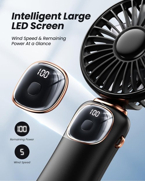 coldSky Portable Handheld Fan - 3-in-1 Multifunctional Travel Fan with 4000mAh Battery | Black, 5 Speed Settings