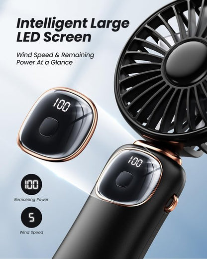 coldSky Portable Handheld Fan - 3-in-1 Multifunctional Travel Fan with 4000mAh Battery | Black, 5 Speed Settings