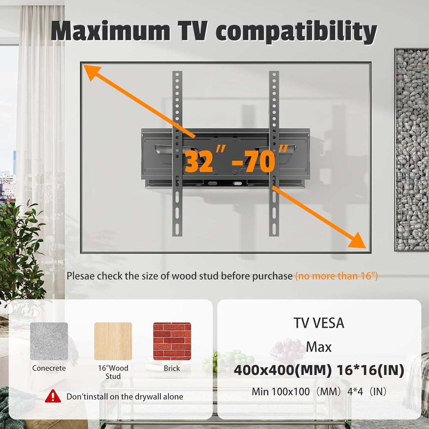 Simple Trending Full Motion TV Wall Mount - Articulating Dual Arms for 32-70 Inch TVs, Max VESA 400x400mm