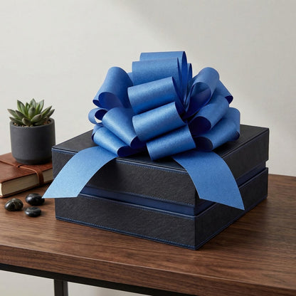Skiennix Large Royal Blue Pull Bow - 14 Inch Glitter Ribbon for Gifts, Parties & Home Decor