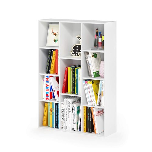 Furinno LUDER Book Shelf, 11-Cube Bookshelf, Reversible Bookcase, 9.4 x 29.1 x 41.7, Easy Assembly, for Living Room, Bedroom, Home Office, White