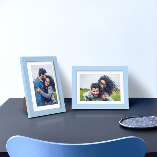 upsimples 5x7 Picture Frame, Display Pictures 4x6 with Mat or 5 x 7 Without, Wall Hanging Photo Frames, Blue, 1 Pack