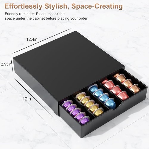 Coffee Pods Drawer Organizer - Nespresso Vertuo Compatible | Holds 60 Small or 40 Large Pods (Black)