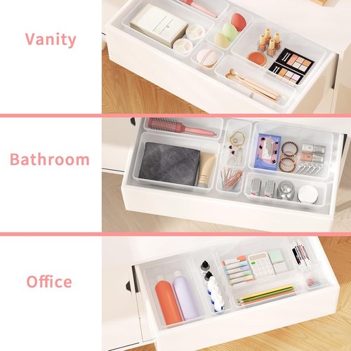 25 PCS Plastic Drawer Organizer Set - Clear Non-Slip Storage Bins for Makeup, Jewelry & Office | Versatile 4-Size Trays