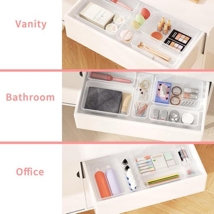 25 PCS Plastic Drawer Organizer Set - Clear Non-Slip Storage Bins for Makeup, Jewelry & Office | Versatile 4-Size Trays