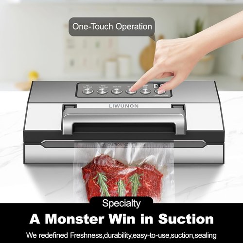 LIWUNON Commercial Food Vacuum Sealer - Upgraded Precision with Double Heat Seal & Built-in Cutter | 2 Bag Rolls Included