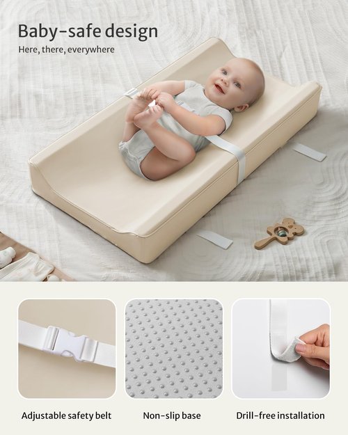 Blissful Diary Vegan Leather Baby Changing Pad - Waterproof & Wipe-Clean Cover, Beige