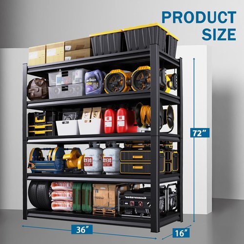 Garage Storage Shelves - 5-Tier Adjustable System for Basement, Pantry & Kitchen | 72''H x 36''W x 16''D