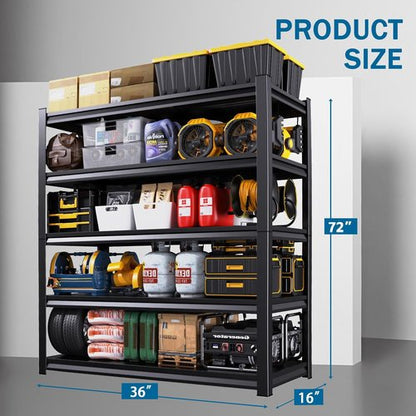 Garage Storage Shelves - 5-Tier Adjustable System for Basement, Pantry & Kitchen | 72''H x 36''W x 16''D