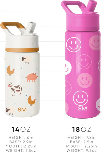 Simple Modern Kids Summit Water Bottle - Insulated 14oz Stainless Steel Tumbler with Straw Lid | Sweetheart Design
