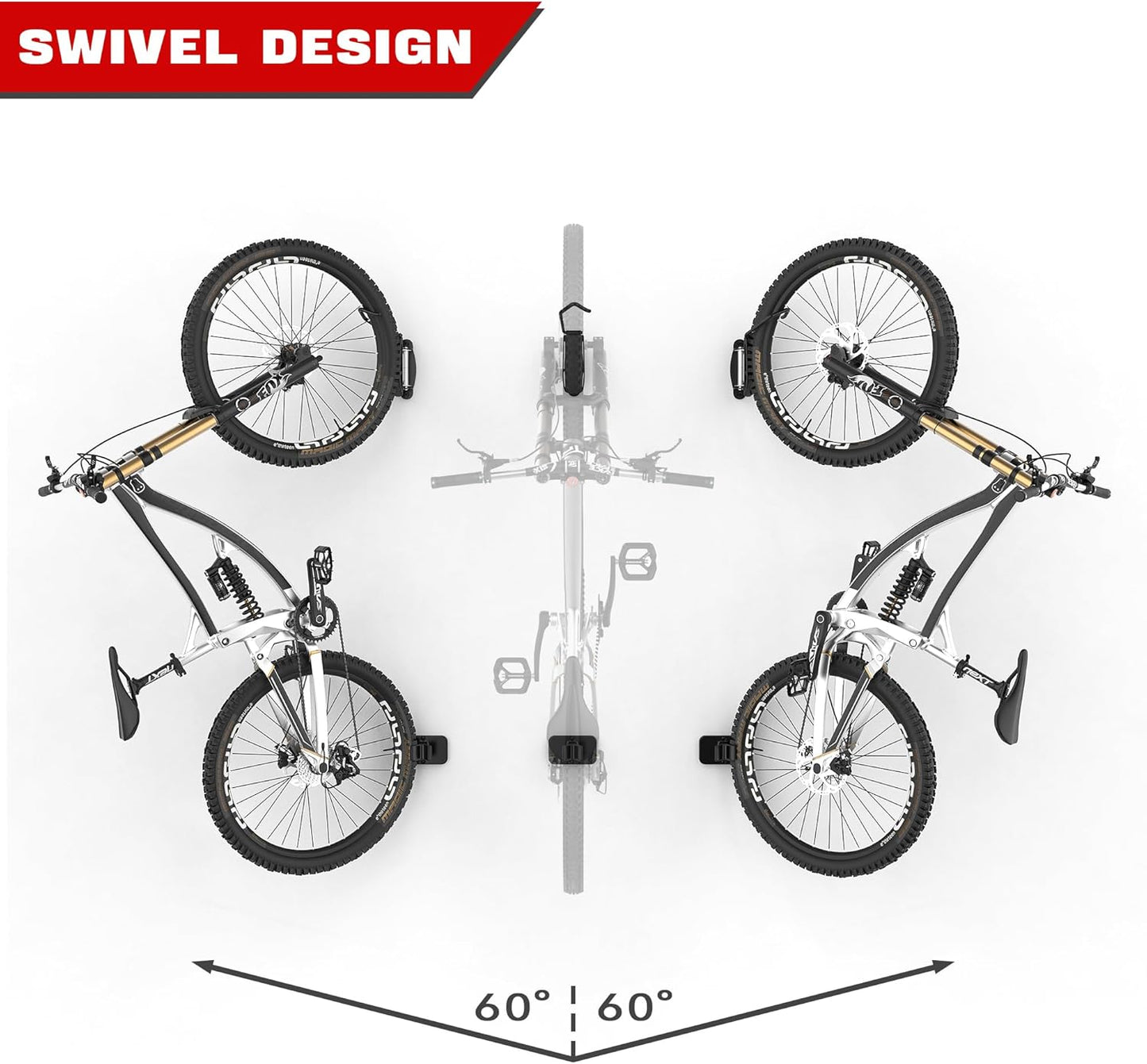 Ultrawall Swivel Bike Rack - 3 Lockable Positions & Double Bearing System | Vertical Wall-Mounted Storage (2 Pack)