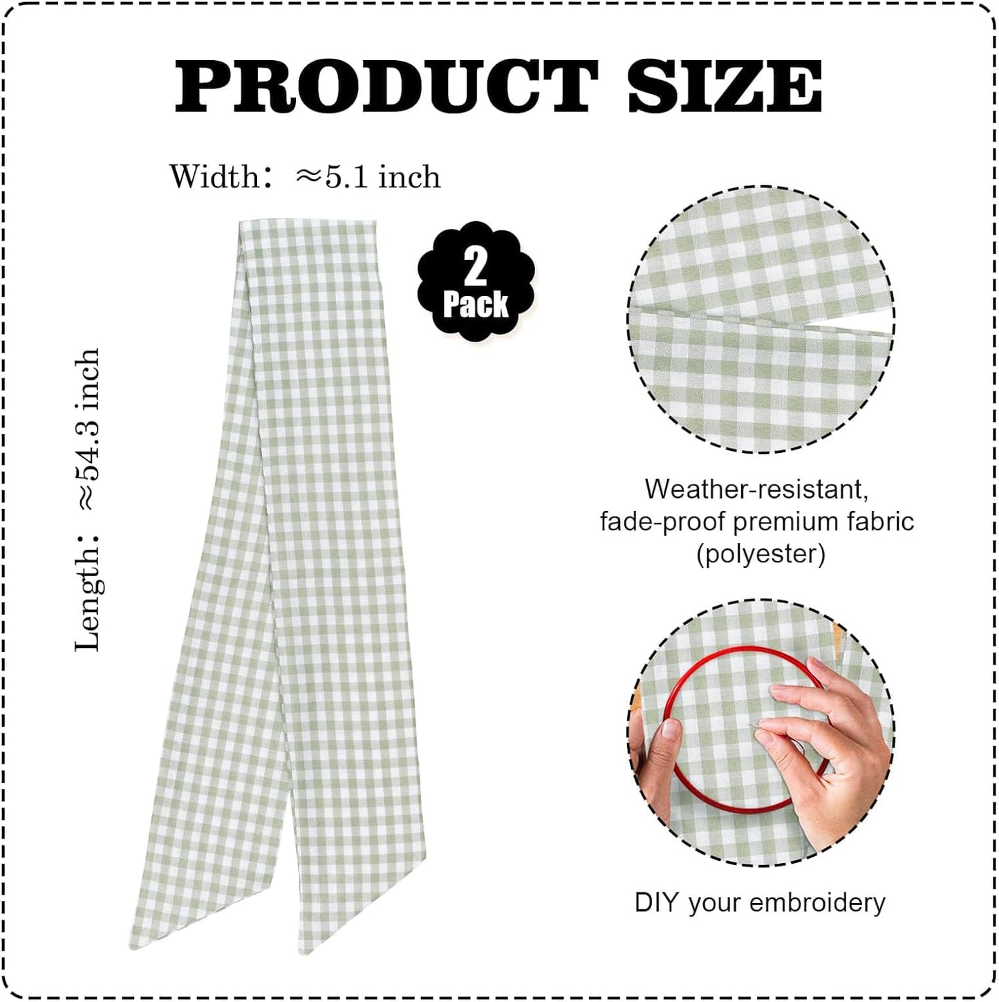 Skiennix Wreath Sash - Green White Checkered Plaid Bow Ribbon Bundle for Home Decor | 2 Pack (5.12" x 54.33")