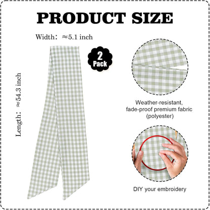 Skiennix Wreath Sash - Green White Checkered Plaid Bow Ribbon Bundle for Home Decor | 2 Pack (5.12" x 54.33")