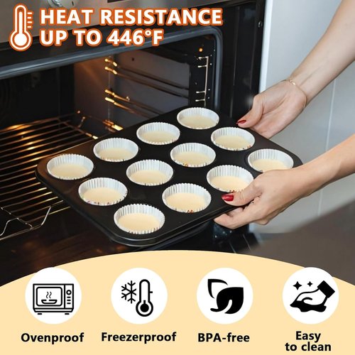 Heavy Duty Steel Muffin Tin Set - 12-Well Nonstick Cupcake Pans | Set of 2