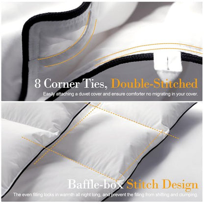 Down Fibers Comforter Queen Size,Luxurious All Seasons Hotel Collection Duvet Insert,54 Oz High Bulkiness Medium Warmth,Fluffy & Breathable for Bedroom, Guestroom, Hotel (White,90x90)