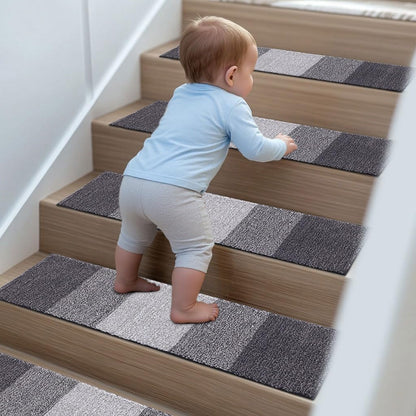 OLANLY Stair Treads - Non-Slip Protection for Wooden Steps | Grey, 2-Piece Bundle for Living Room & Bedroom