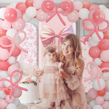 Soulchen Pink Bow Floral Arch Backdrop Set - 3 Fabric Covers with 200 Balloons | 4/5/6 Ft for Weddings & Parties