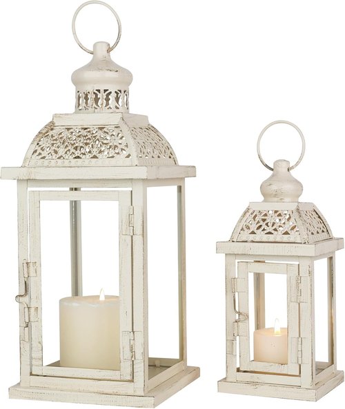 DECORKEY Large Metal Lantern Set - Vintage Indoor & Outdoor Candle Holders | 14’’ & 10’’ for Home Decor