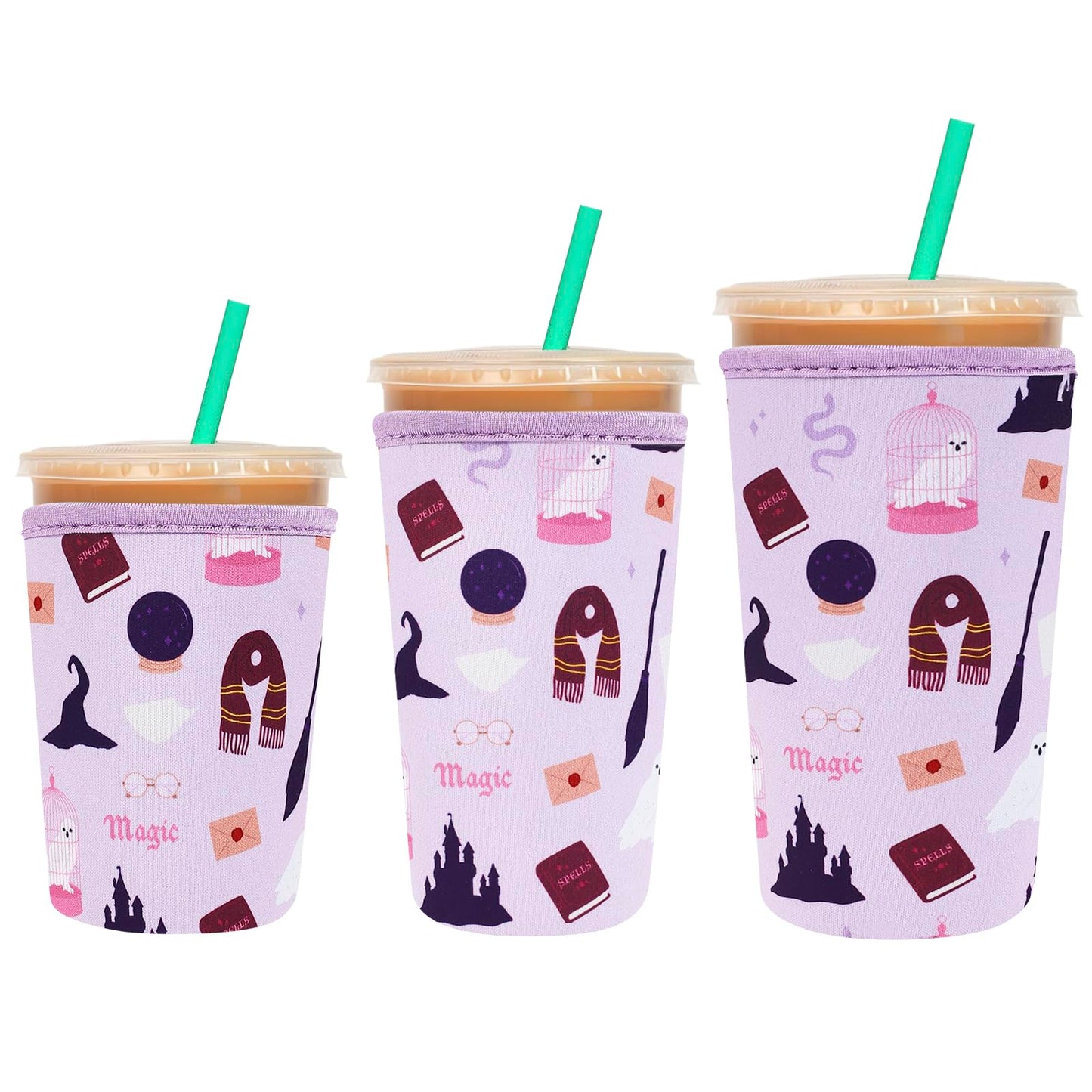 3 Pack Reusable Sleeve for Iced Coffee Cup, Coffee Neoprene Sleeve for Iced&Hot Drinks, Coffee Sleeve Compatible with Starbucks, Dunkin Coffee.(Horcrux)