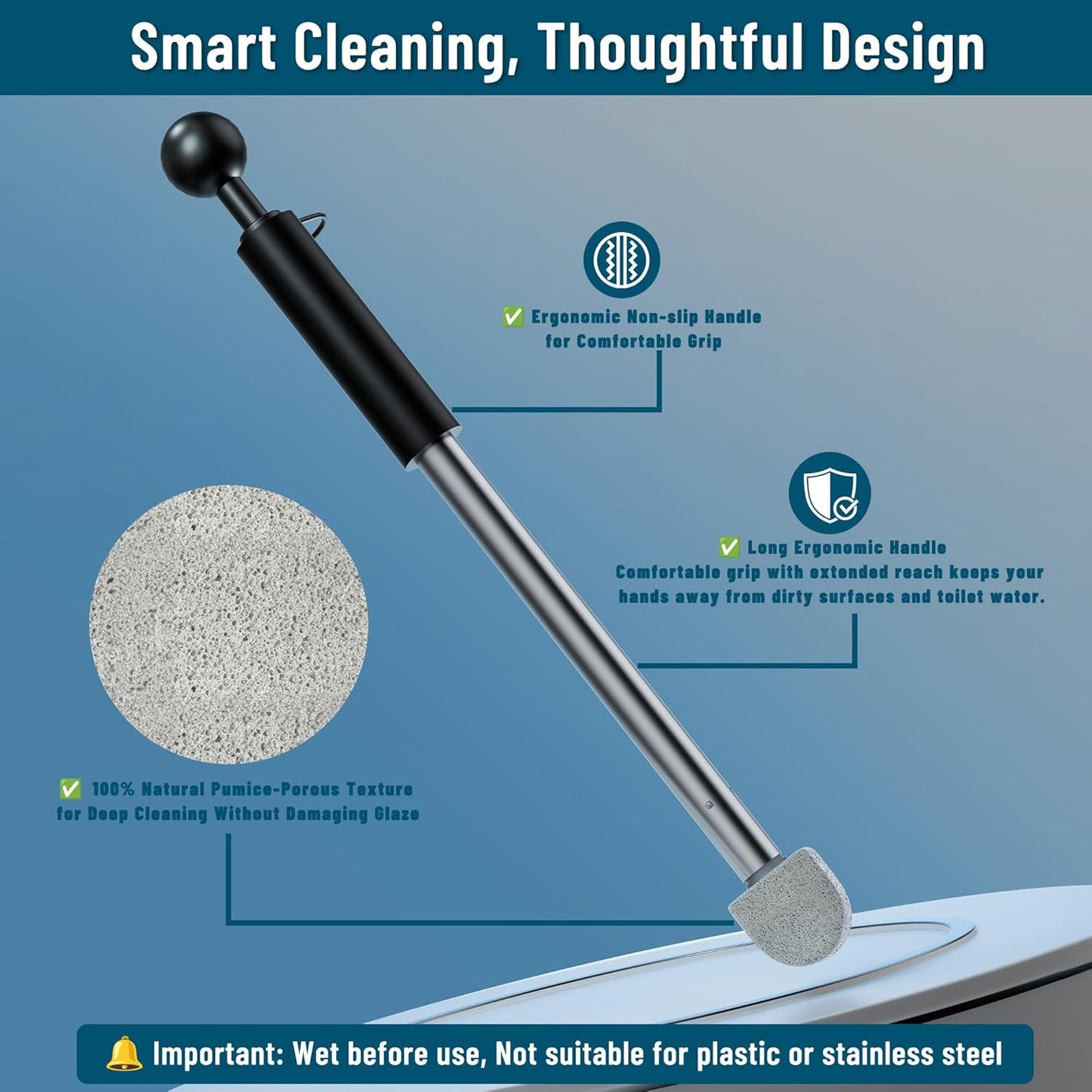 YINGMORE Pumice Toilet Cleaner - 17-Inch Handle for Effective Hard Water Stain Removal | Includes 1 Handle & 8 Pumice Stones