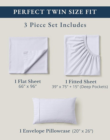 LANE LINEN 100% Organic Cotton Twin Sheets - Soft & Comfy Classic Ticking Stripe Print | Fade Resistant & Naturally Cooling