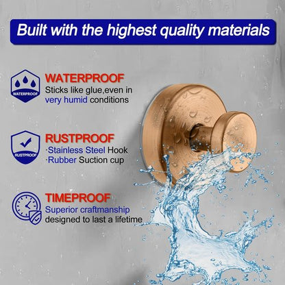 Bntuk Suction Cup Hooks - Removable Bathroom Towel Hooks for Shower & Glass Doors | 4 Pack, Champagne Bronze